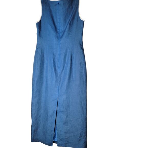 Talbots Linen Dress 4P Blue Sleeveless Midi Coastal Y2K Inspired 100 Irish Linen - Picture 3 of 11